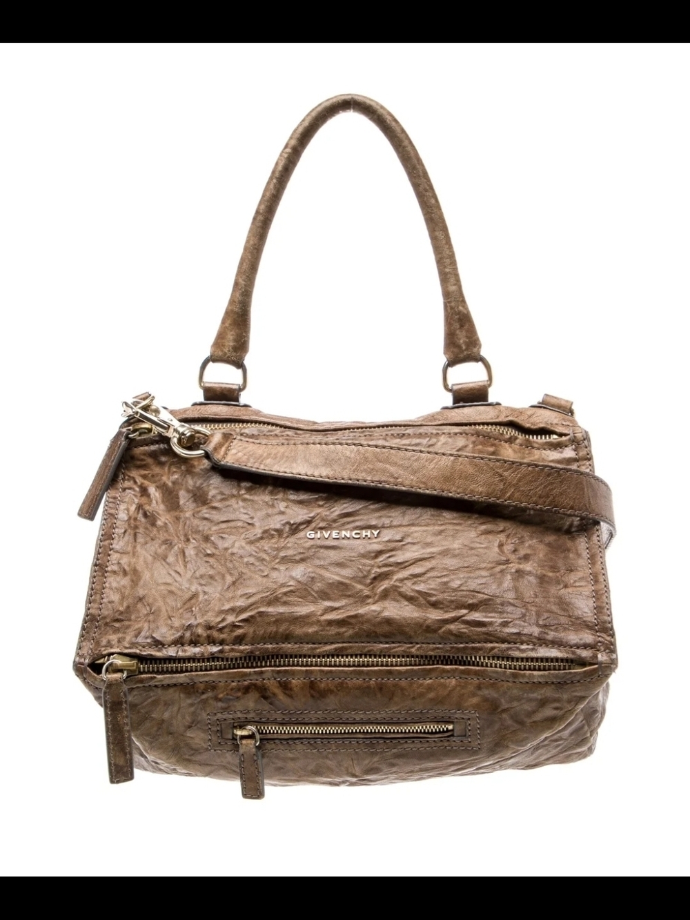 Givenchy Pandora Distressed Brown Leather Satchel with Top Handle